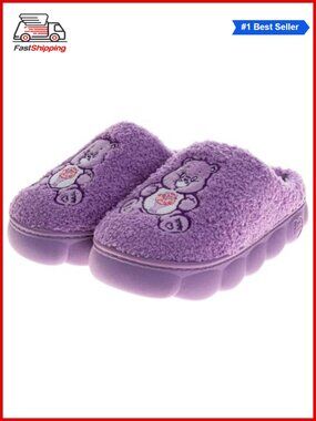 🎅 Care Bear Plush Slippers Faux Fur Lined Cozy Non-Slip Women Fuzzy